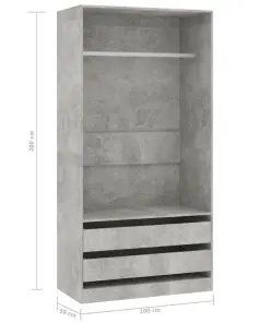 vidaXL Wardrobe Concrete Grey 100x50x200 cm Chipboard