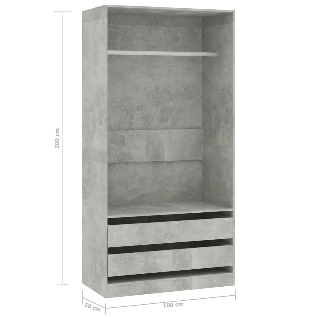 vidaXL Wardrobe Concrete Grey 100x50x200 cm Chipboard