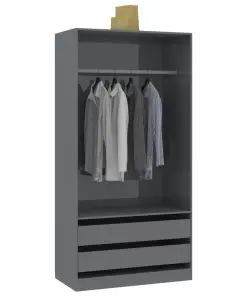 vidaXL Wardrobe High Gloss Grey 100x50x200 cm Chipboard