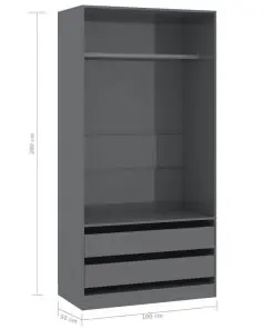 vidaXL Wardrobe High Gloss Grey 100x50x200 cm Chipboard