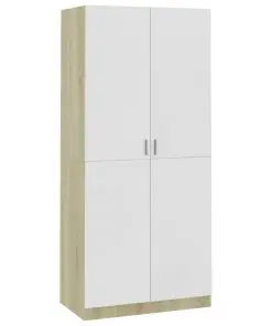 vidaXL Wardrobe White and Sonoma Oak 90x52x200 cm Chipboard