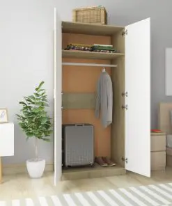 vidaXL Wardrobe White and Sonoma Oak 90x52x200 cm Chipboard