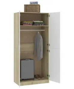 vidaXL Wardrobe White and Sonoma Oak 90x52x200 cm Chipboard
