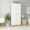 vidaXL Wardrobe White and Sonoma Oak 90x52x200 cm Chipboard