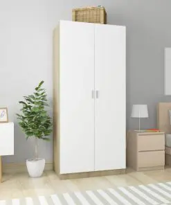 vidaXL Wardrobe White and Sonoma Oak 90x52x200 cm Chipboard
