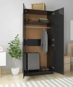 vidaXL Wardrobe High Gloss Black 90x52x200 cm Chipboard