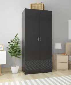 vidaXL Wardrobe High Gloss Black 90x52x200 cm Chipboard