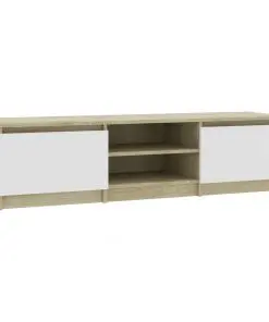 vidaXL TV Cabinet White and Sonoma Oak 140x40x35.5 cm Chipboard