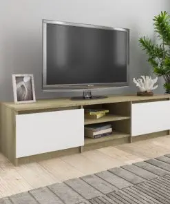 vidaXL TV Cabinet White and Sonoma Oak 140x40x35.5 cm Chipboard