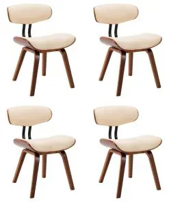 vidaXL Dining Chairs 4 pcs Cream Bent Wood and Faux Leather