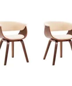 vidaXL Dining Chairs 2 pcs Cream Bent Wood and Faux Leather