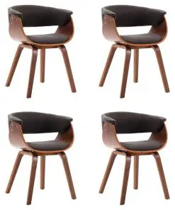 vidaXL Dining Chairs 4 pcs Grey Bent Wood and Fabric