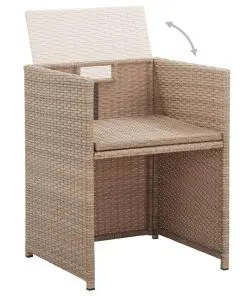 vidaXL 17 Piece Outdoor Dining Set with Cushions Poly Rattan Beige