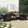 vidaXL 7 Piece Garden Lounge Set Black with Cushions Poly Rattan