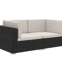 vidaXL Sectional Corner Chairs 2 pcs with Cushions Poly Rattan Black