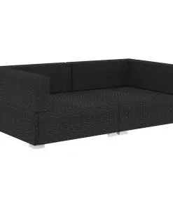 vidaXL Sectional Corner Chairs 2 pcs with Cushions Poly Rattan Black