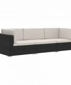 vidaXL 3 Piece Garden Sofa Set with Cushions Poly Rattan Black