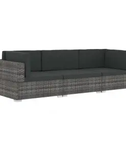 vidaXL 3 Piece Garden Sofa Set with Cushions Poly Rattan Grey