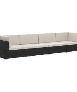 vidaXL 4 Piece Garden Sofa Set with Cushions Poly Rattan Black