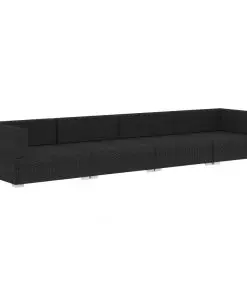 vidaXL 4 Piece Garden Sofa Set with Cushions Poly Rattan Black