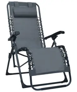 vidaXL Folding Deck Chair Grey Textilene