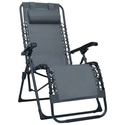 vidaXL Folding Deck Chair Grey Textilene