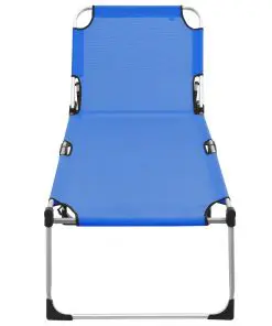 vidaXL Extra High Folding Senior Sunbed Blue Aluminium