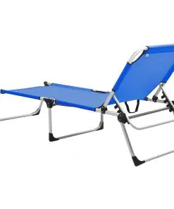 vidaXL Extra High Folding Senior Sunbed Blue Aluminium