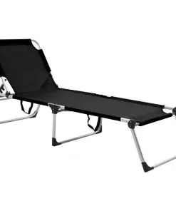 vidaXL Extra High Folding Senior Sunbed Black Aluminium