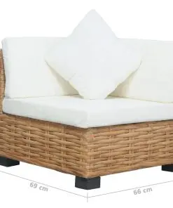vidaXL Corner Sofa with Cushions Natural Rattan