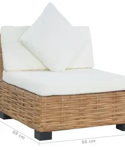 vidaXL Armless Sofa with Cushions Natural Rattan
