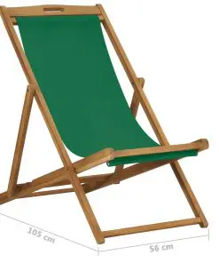 vidaXL Folding Beach Chair Solid Teak Wood Green