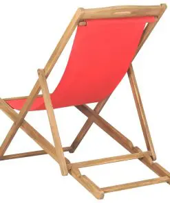 vidaXL Folding Beach Chair Solid Teak Wood Red