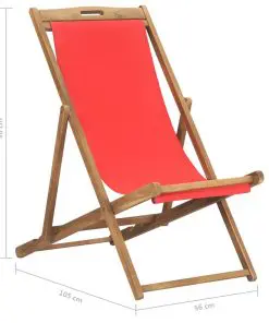 vidaXL Folding Beach Chair Solid Teak Wood Red
