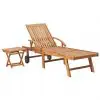 vidaXL Sun Lounger with Table Solid Teak Wood