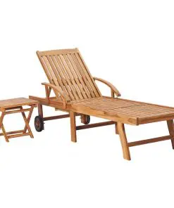 vidaXL Sun Lounger with Table Solid Teak Wood