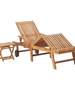 vidaXL Sun Lounger with Table Solid Teak Wood