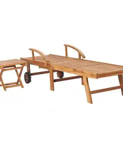 vidaXL Sun Lounger with Table Solid Teak Wood