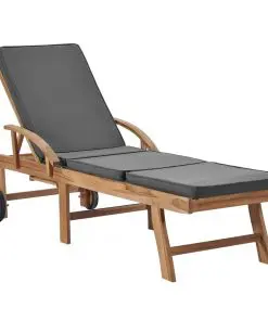 vidaXL Sun Lounger with Cushion Solid Teak Wood Dark Grey