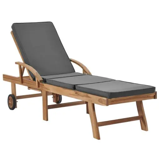 vidaXL Sun Lounger with Cushion Solid Teak Wood Dark Grey