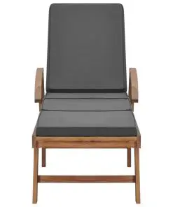 vidaXL Sun Lounger with Cushion Solid Teak Wood Dark Grey