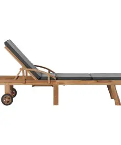 vidaXL Sun Lounger with Cushion Solid Teak Wood Dark Grey