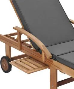vidaXL Sun Lounger with Cushion Solid Teak Wood Dark Grey
