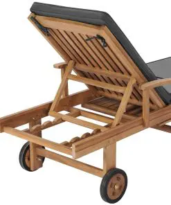 vidaXL Sun Lounger with Cushion Solid Teak Wood Dark Grey