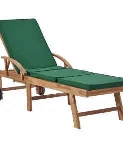 vidaXL Sun Lounger with Cushion Solid Teak Wood Green