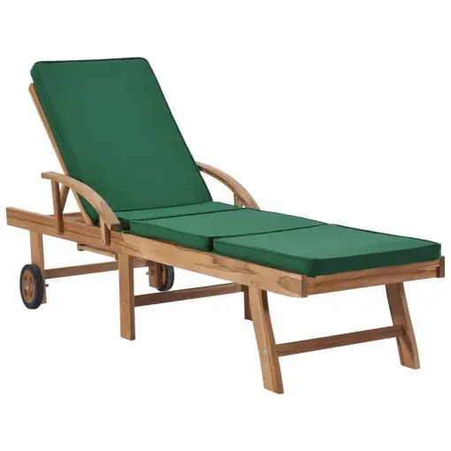 vidaXL Sun Lounger with Cushion Solid Teak Wood Green