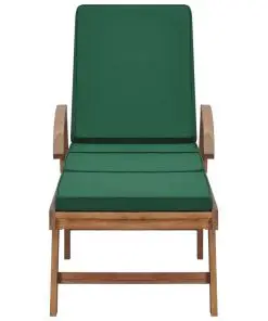 vidaXL Sun Lounger with Cushion Solid Teak Wood Green