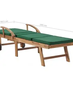 vidaXL Sun Lounger with Cushion Solid Teak Wood Green