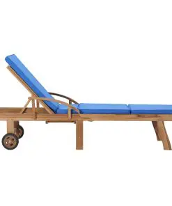 vidaXL Sun Lounger with Cushion Solid Teak Wood Blue