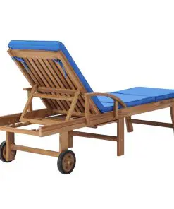 vidaXL Sun Lounger with Cushion Solid Teak Wood Blue